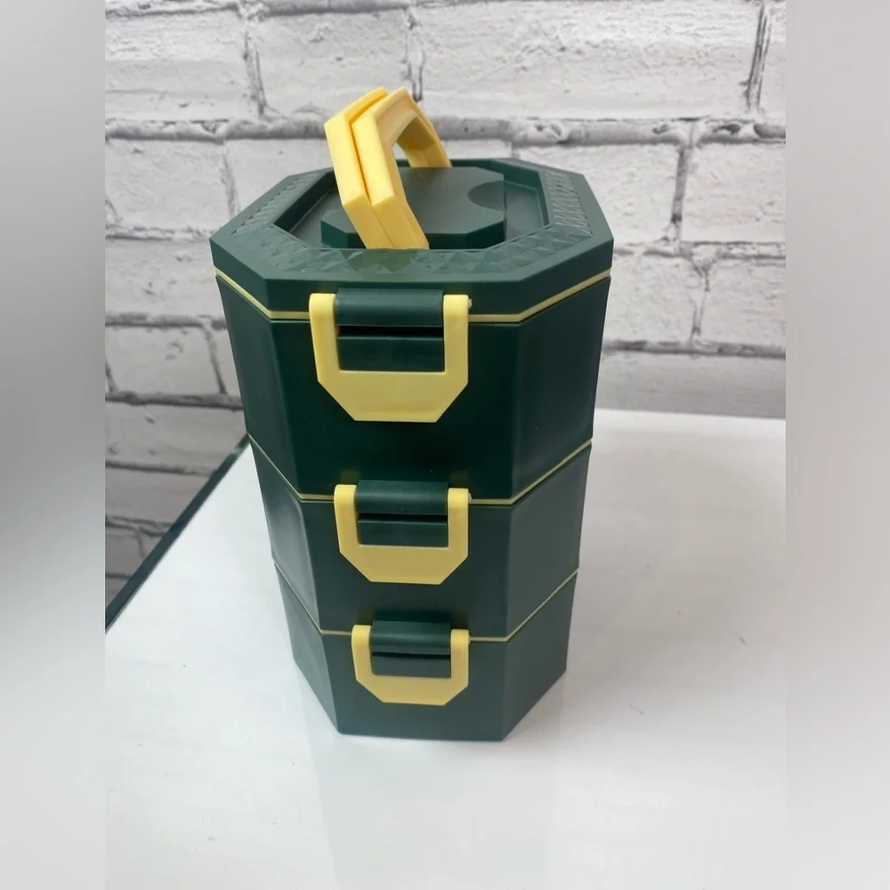 Bento Lunch Box Stackable 3 Tiers With Utensils Green NWT Bento Box Food Storage